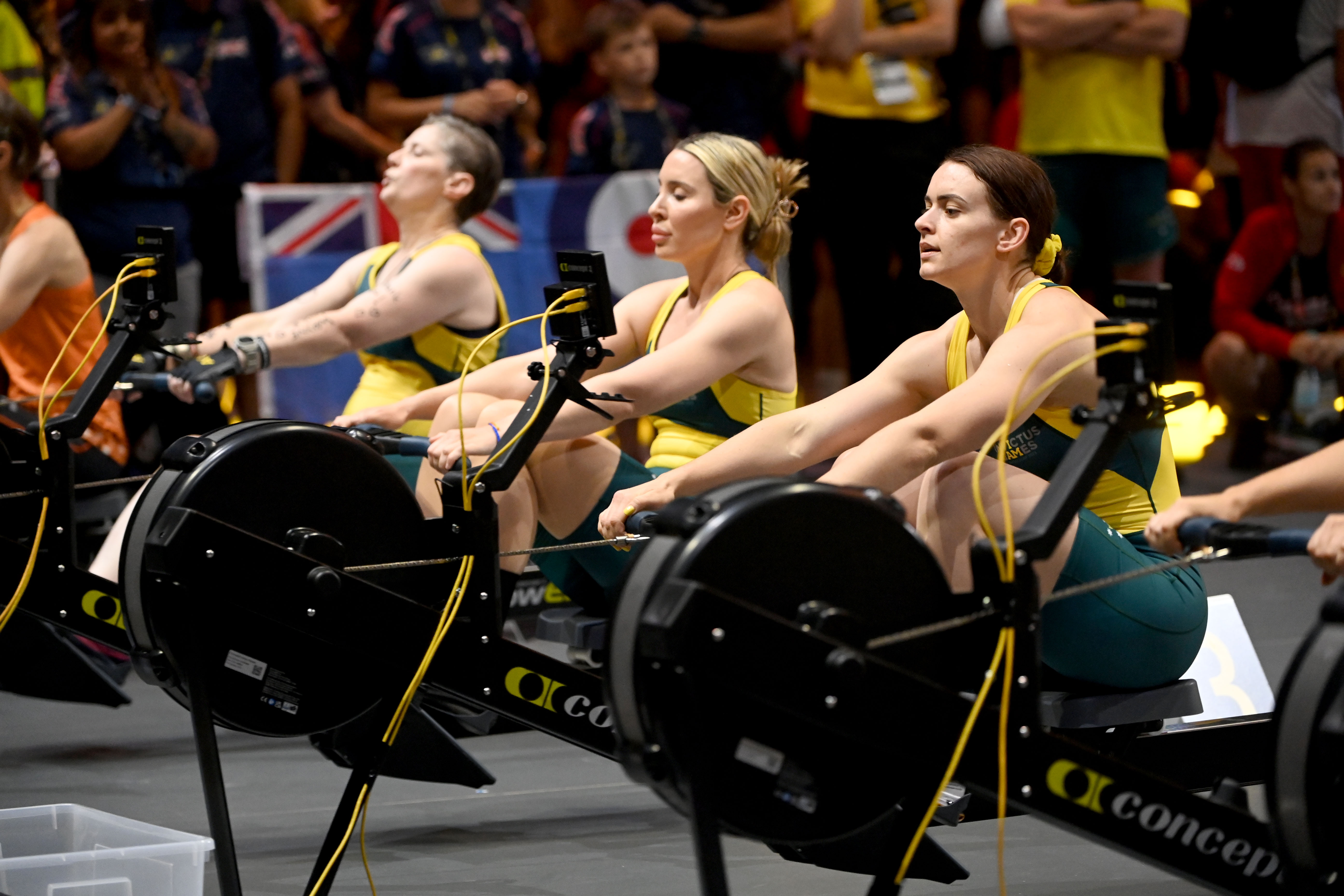 Team Australia competitors line up side by side in the indoor rowing at Invictus Games Dusseldorf 2023