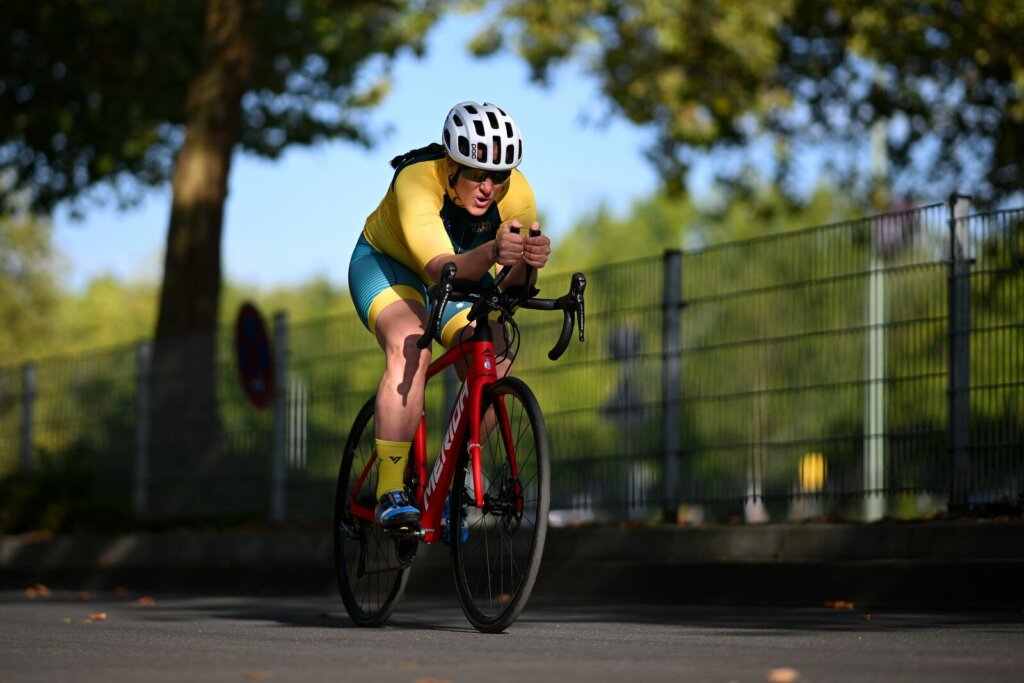 Team Australia Co-Captain Taryn Dickens competes in the cycling at Invictus Games Dusseldorf 2023
