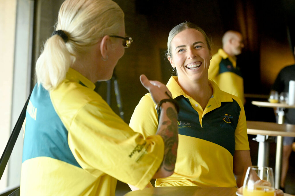 Taira and Laura Reynell, Invictus Games competitors, are smiling as they reunite
