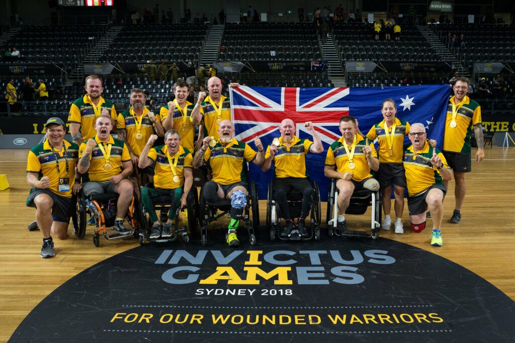 Invictus Games Team Australia 2018 Sydney wheelchair rugby team celebrate their gold medal win