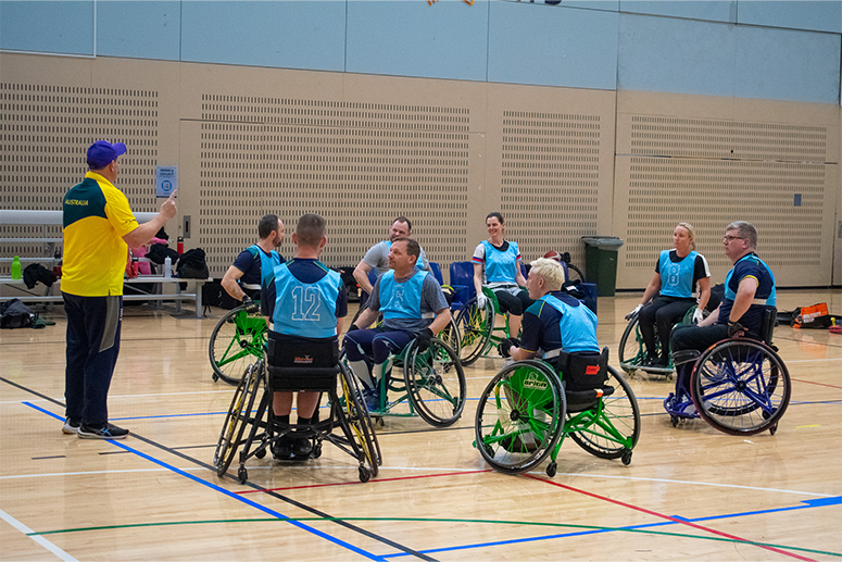 Invictus Games selection camp wheelchair rugby huddle