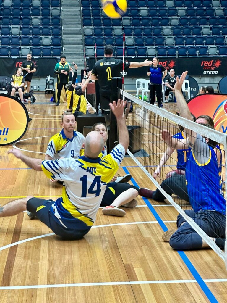 Invictus Games Team Australia train on contingent at the sitting volleyball championships action shot