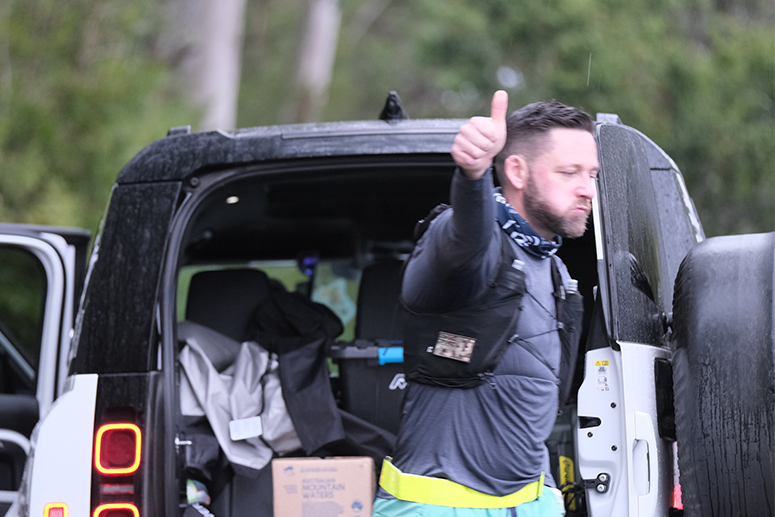 Rodney Cottam gives the thumbs up on his run